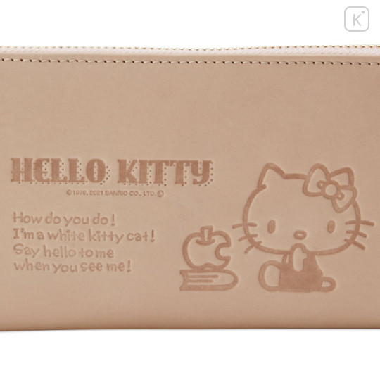 Japan Sanrio Genuine Leather Zip Wallet - Hello Kitty / Natural - 2