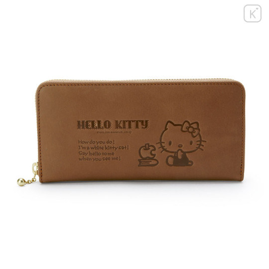 Japan Sanrio Genuine Leather Zip Wallet - Hello Kitty / Brown - 1
