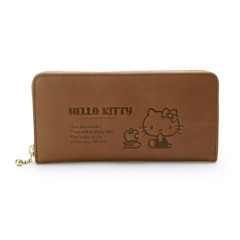 Japan Sanrio Genuine Leather Zip Wallet - Hello Kitty / Brown