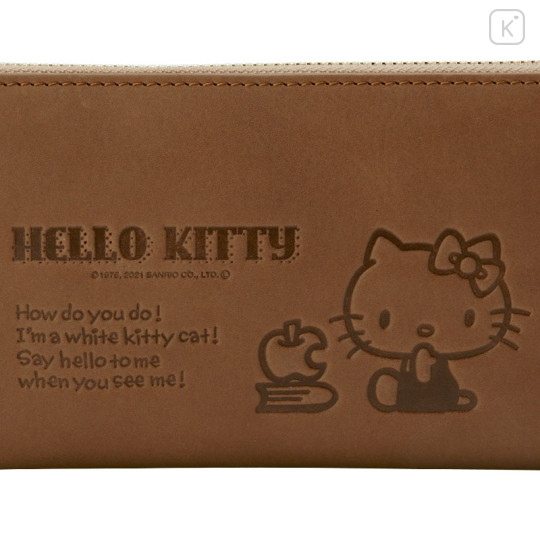 Japan Sanrio Genuine Leather Zip Wallet - Hello Kitty / Brown - 2