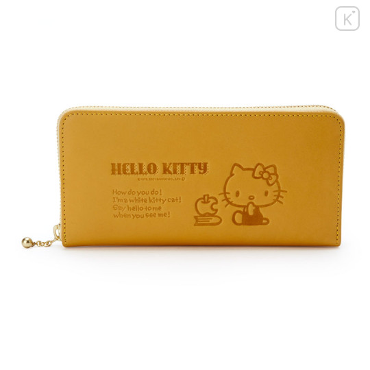 Japan Sanrio Genuine Leather Zip Wallet - Hello Kitty / Yellow - 1