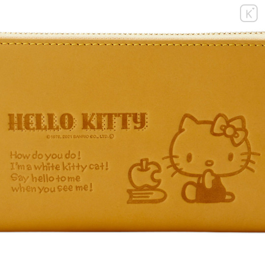 Japan Sanrio Genuine Leather Zip Wallet - Hello Kitty / Yellow - 2
