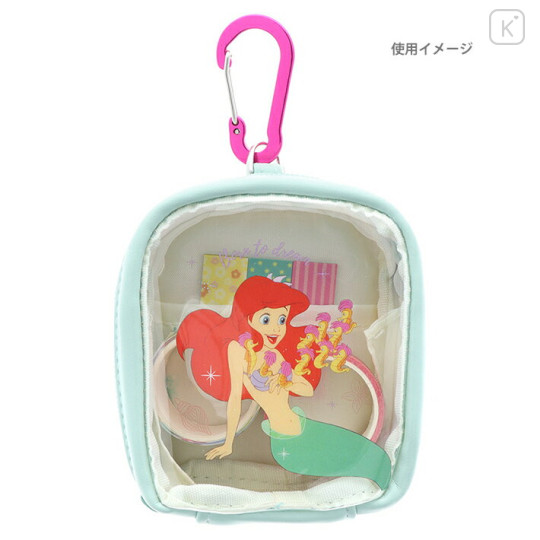 Japan Disney Mini Pouch with Carabiner - Little Mermaid Ariel - 2