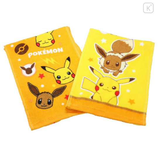 Japan Pokemon Slim Face Towel Set - Pikachu & Eevee - 3