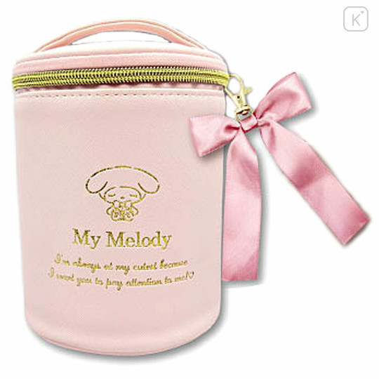 Japan Sanrio Mini Vanity Pouch - My Melody / Pink & Gold Ribbon - 1