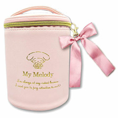 Japan Sanrio Mini Vanity Pouch - My Melody / Pink & Gold Ribbon
