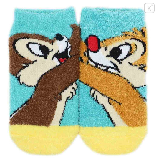 Japan Disney Fluffy Kid Socks - Chip & Dale : Blue - 1