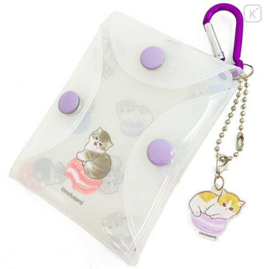 Japan Mofusand Multi Clear Pouch with Carabiner - Cat / Macaron - 2