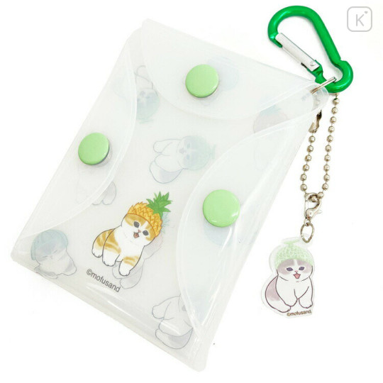 Japan Mofusand Multi Clear Pouch with Carabiner - Fruit Cat / Pineapple - 2