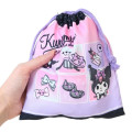 Japan Sanrio Drawstring Bag - Kuromi : Black & Pink - 2