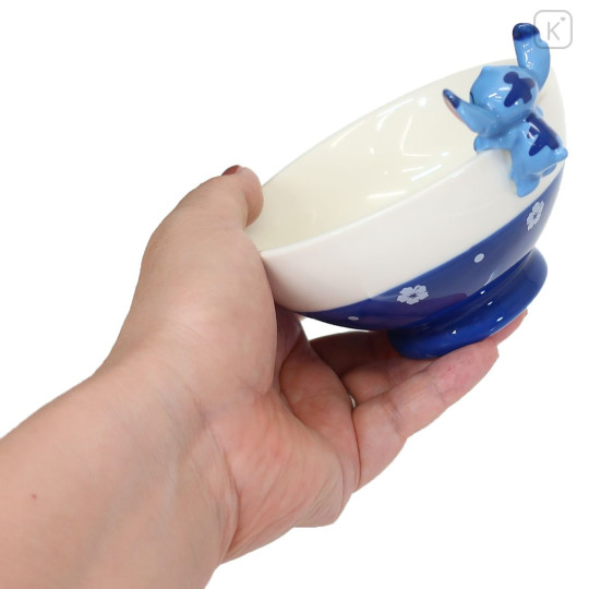 Japan Disney Ceramic Bowl with Nokkari Figure - Stitch / Blue - 2