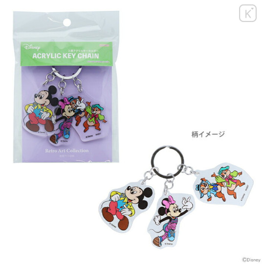 Japan Disney Triple Acrylic Keychain - Mickey & Minnie & Chip & Dale / Retro Dance - 1