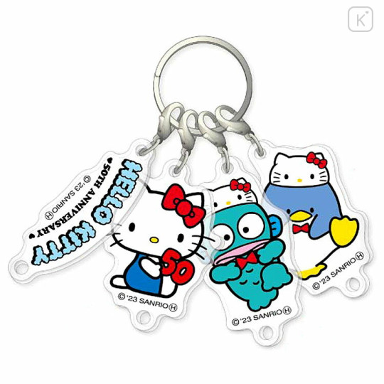 Japan Sanrio Acrylic Keychain - Hello Kitty 50th Anniversary / Hangyodon Tuxedo Sam - 1