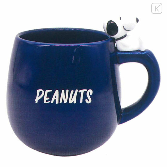 Japan Peanuts Porcelain Mug with Nokkari Figure - Snoopy / Navy - 1