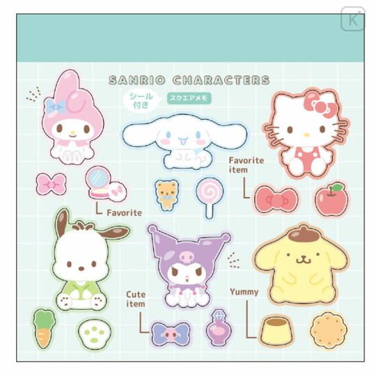 Japan Sanrio Square Memo & Sticker - Characters / Favourite - 1