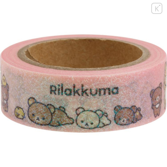 Japan San-X Glitter Washi Masking Tape - Rilakkuma : New Basic Rilakkuma Glitter Pink - 2