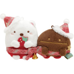 Japan San-X Tenori Plush (Pair) - Sumikko Gurashi Shirokuma & Mame Master / Strawberry Christmas