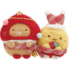 Japan San-X Tenori Plush (Pair) - Sumikko Gurashi Tonkatsu & Ebifurai no Shippo / Strawberry Christmas