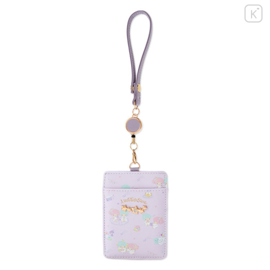 Japan Sanrio Pass Case with Reel - Little Twin Stars : Purple - 1