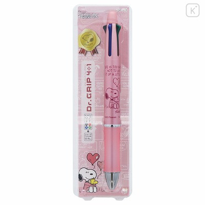 Japan Peanuts Dr. Grip 4+1 Multi Pen & Mechanical Pencil - Snoopy Metallic Pink - 1