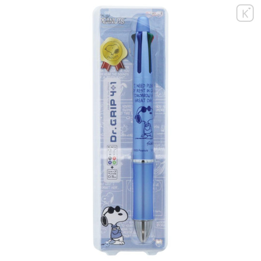 Japan Peanuts Dr. Grip 4+1 Multi Pen & Mechanical Pencil - Snoopy / Joe Cool Metallic Blue - 1