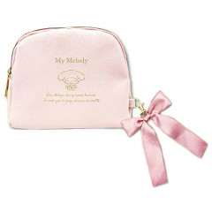 Japan Sanrio Round Pouch - My Melody / Pink & Gold Ribbon
