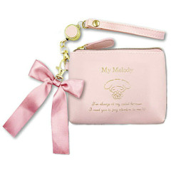 Japan Sanrio Reel Pass Case - My Melody / Pink & Gold Ribbon