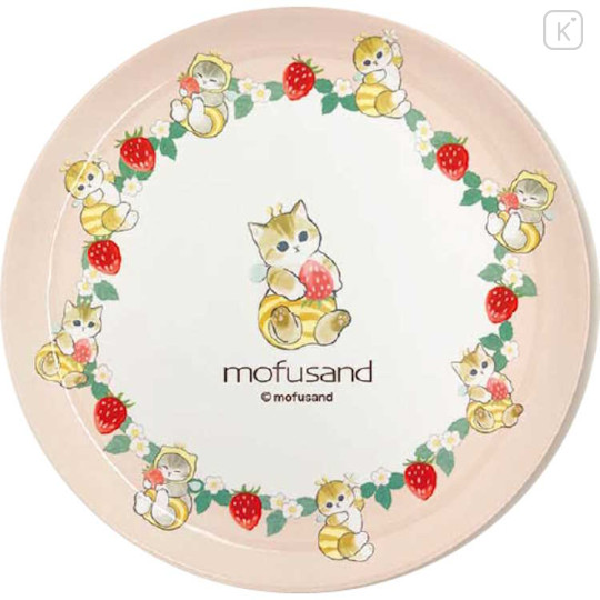 Japan Mofusand Melamine Plate 20cm - Cat : Strawberry Bee - 1