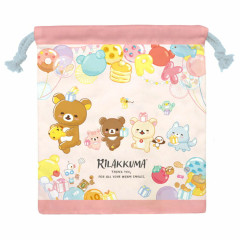 Japan San-X Drawstring Bag - Rilakkuma / Smiling Happy For You Pink