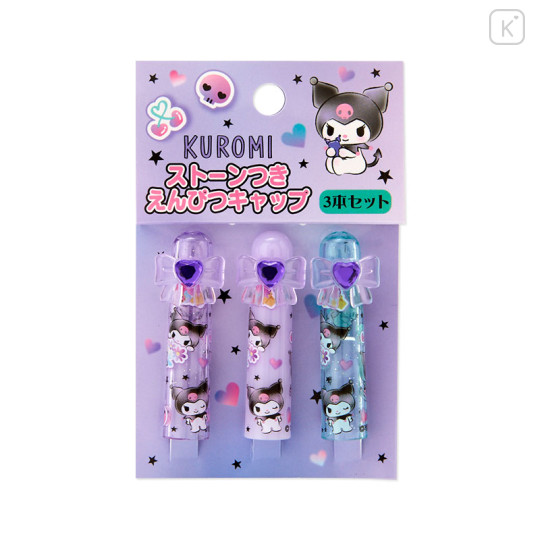 Japan Sanrio Original Pencil Cap 3pcs Set - Kuromi / Sparkling Stone - 2