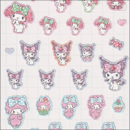 Japan Sanrio Sparkling Hologram Sticker - Kuromi & Melody & Sweet Piano / Three Up - 2
