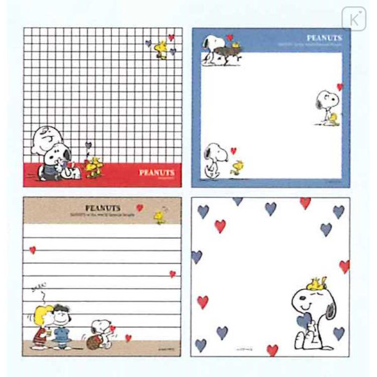 Japan Peanuts Square Memo Pad - Snoopy / Hearts - 2