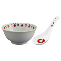 Japan Moomin Rice Bowl & Spoon Set - Little My / Mandarin Orange