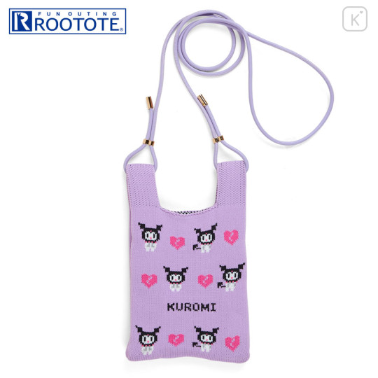 Japan Sanrio Rootote Knit Shoulder Bag - Kuromi / Flyer - 1