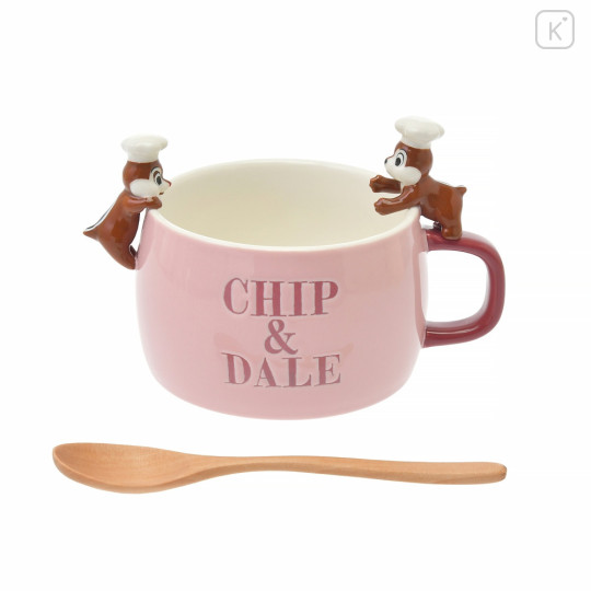 Japan Disney Store Ceramic Soup Mug & Spoon Set - Chef Chip & Dale : Nokkari Figure - 2