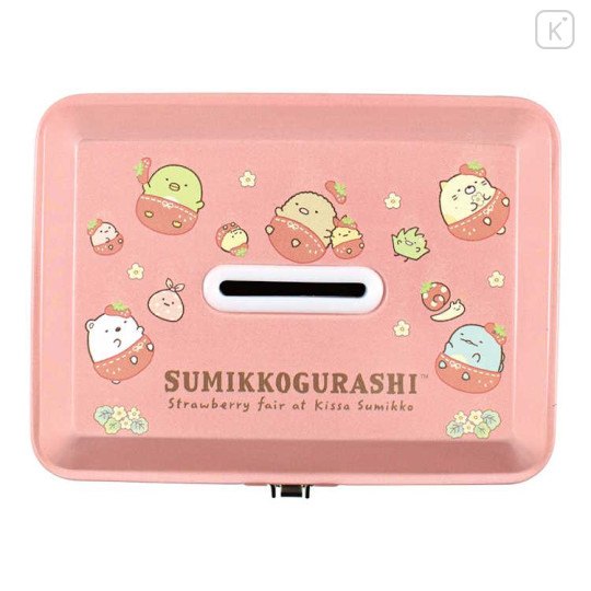 Japan San-X Can Piggy Bank with Lock Case - Sumikko Gurashi / Strawberry - 2