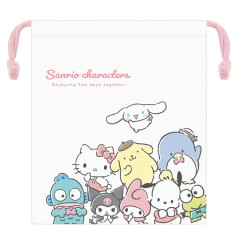 Japan Sanrio Drawstring Pouch - Characters / White & Pink
