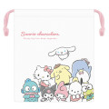 Japan Sanrio Drawstring Pouch - Characters / White & Pink - 1