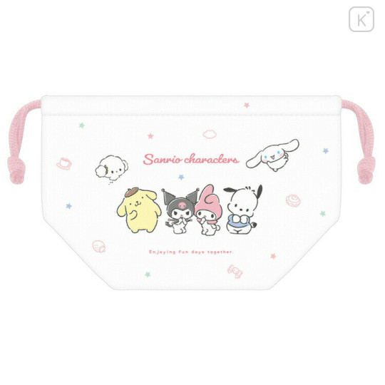 Japan Sanrio Drawstring Pouch / Lunch Bag - Characters / White & Pink - 1