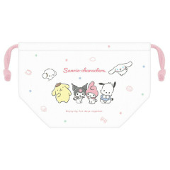 Japan Sanrio Drawstring Pouch / Lunch Bag - Characters / White & Pink