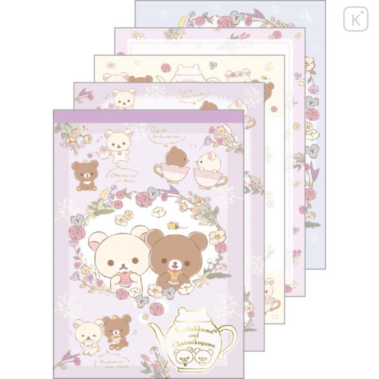 Japan San-X A6 Notepad - Rilakkuma / Korikogu Flower Tea Time B - 1