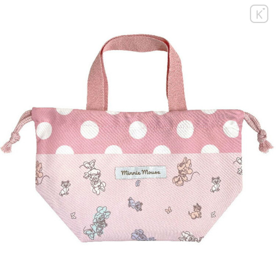 Japan Disney Drawstring Bag Lunch Bag - Minnie Mouse : Light Pink - 1