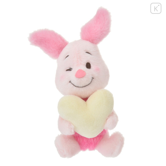 Japan Disney Store Fluffy Plush Keychain - Piglet / Smiley Heart - 1
