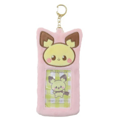 Japan Pokemon Photo Holder Card Case Keychain - Pichu / Fluffy Pink / Enjoy Idol