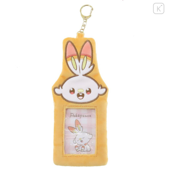 Japan Pokemon Photo Holder Card Case Keychain - Scorbunny / Fluffy Orange / Enjoy Idol - 1
