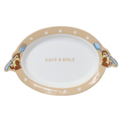 Japan Disney Porcelain Pasta Plate - Chip & Dale / Light Brown