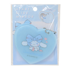 Japan Sanrio Slide Mirror Keychain - Cinnamoroll / Heart Blue