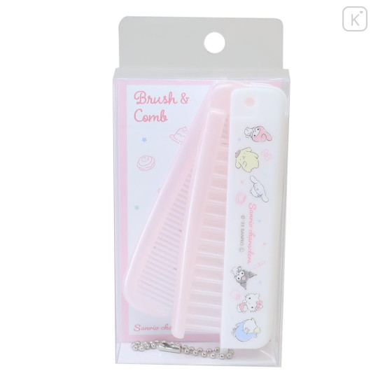 Japan Sanrio Folding Compact Comb & Brush - Characters / White - 1