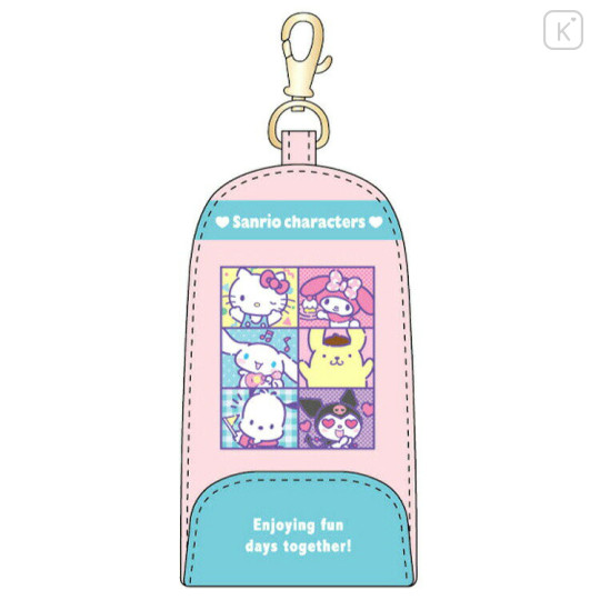 Japan Sanrio Key Case with Reel - Characters / Blue Pink - 1