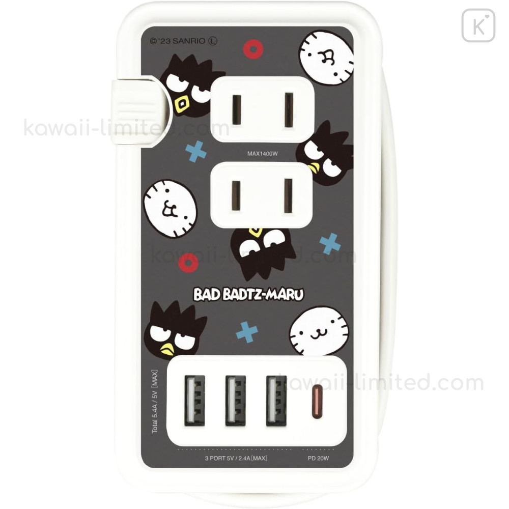 Japan Sanrio Tabletop Power Strip with Usb & UsbC Ports Badtzmaru